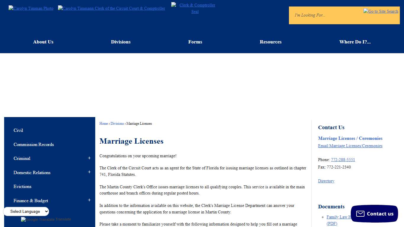 Marriage Licenses Martin County Clerk